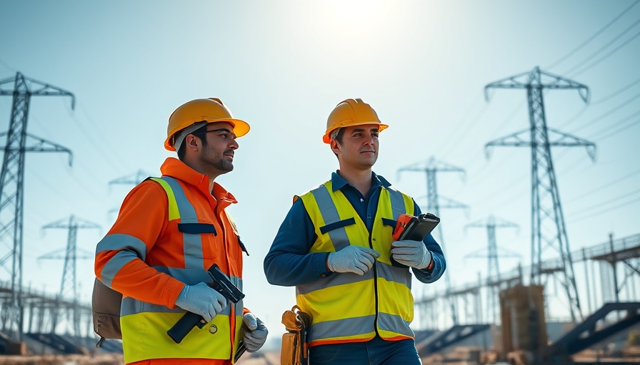 Construction workers near power lines amidst export restrictions context.