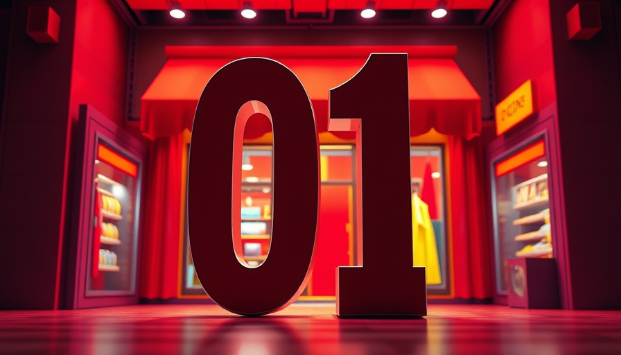Colorful 3D number 01 on illustrative pop-up shop.