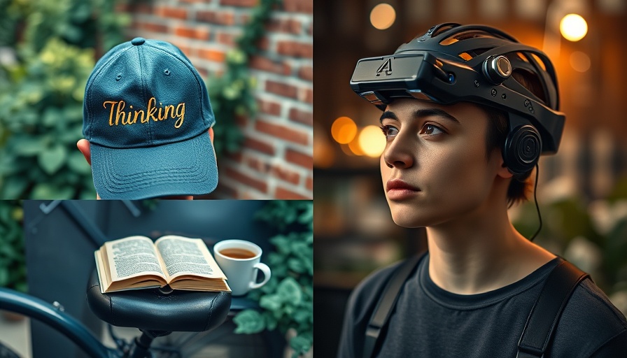 Collage with thinking cap, book, coffee, and AI headgear, exploring anthropic AI.
