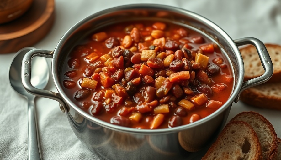 Hearty chili with beans and bread, adding chocolate to enhance flavor.