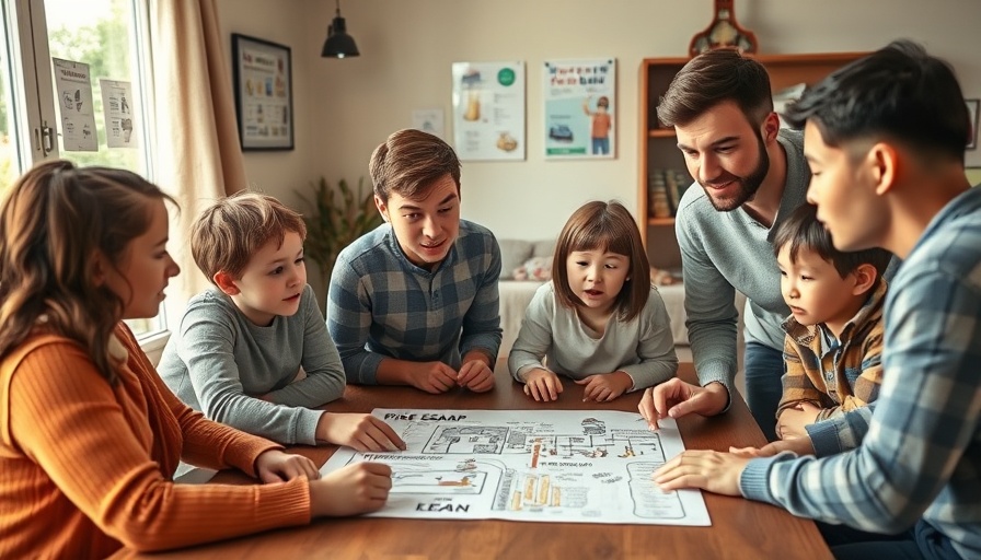 Family planning home fire safety steps around a table.