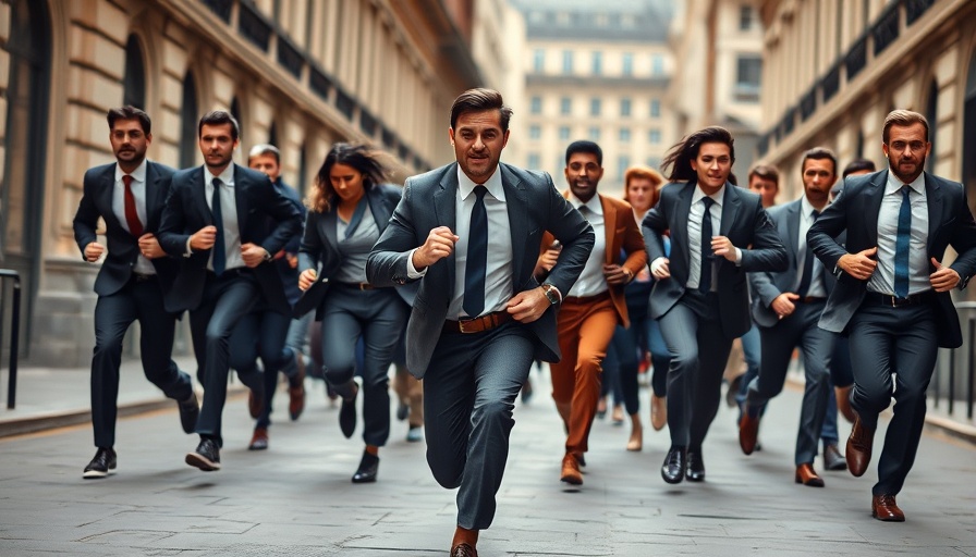 Professionals running down city street; microsoft ai concept.