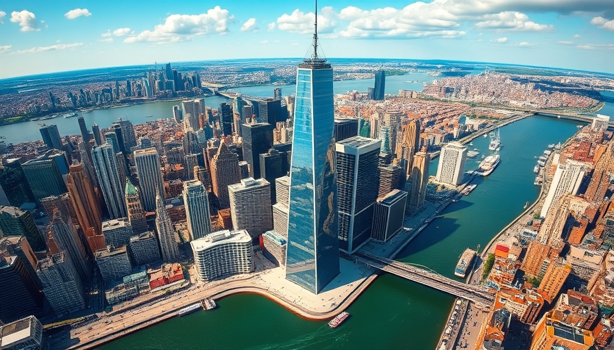 Aerial view of One World Trade Center amidst the New York City skyline, showcasing Scale AI expansion.