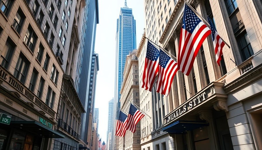 Wall Street sign with American flags symbolizing U.S. market gains.