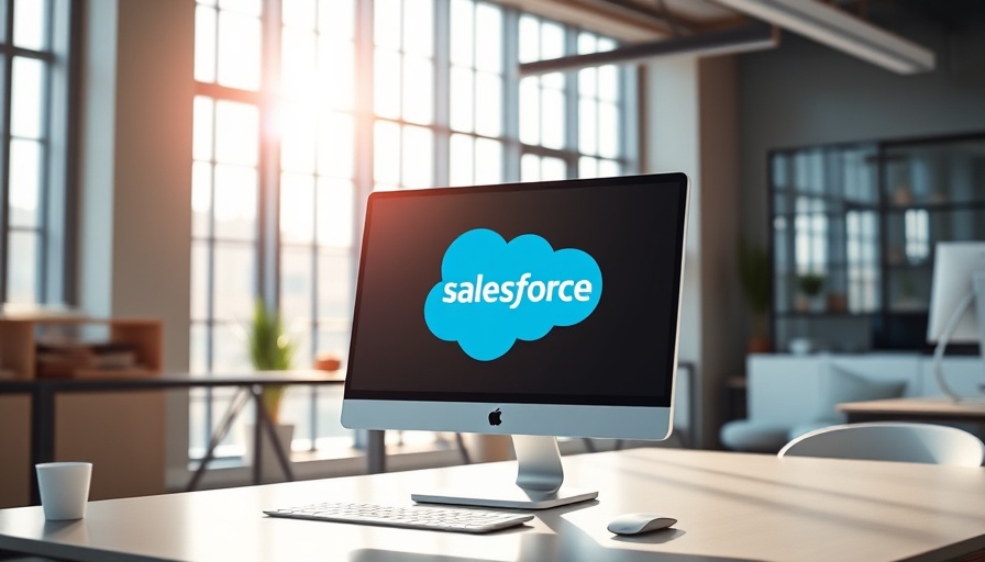 Desktop with Salesforce logo in bright modern office setting, agentic ai.