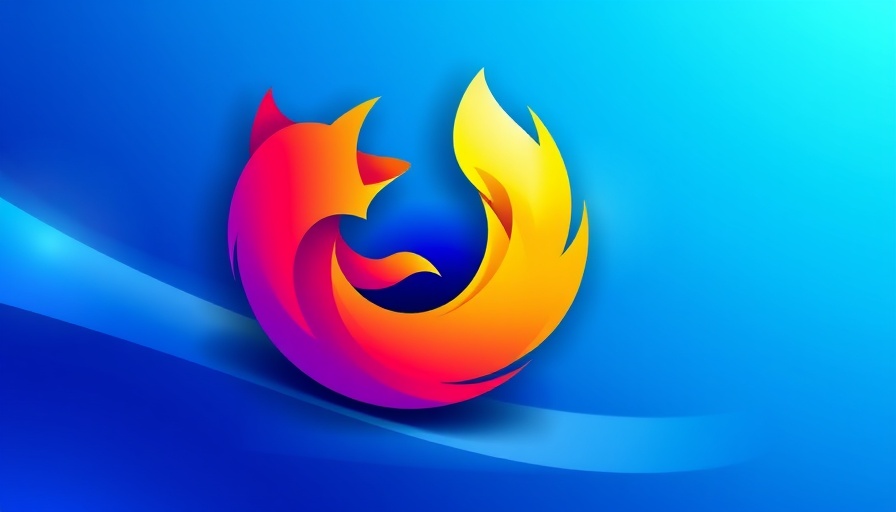 Colorful Firefox logo on gradient background with abstract lines.