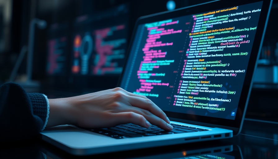Futuristic AI coding tool interface with colorful code.