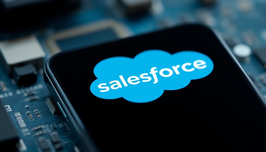 Salesforce AI Partnerships logo on phone screen with circuit background.