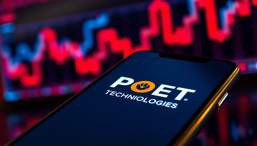 POET Technologies stock logo on smartphone with stock graph.
