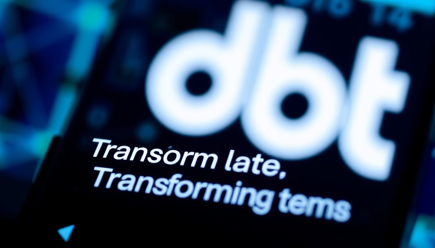 Smartphone with data transformation text in front of dbt logo; AI agents.