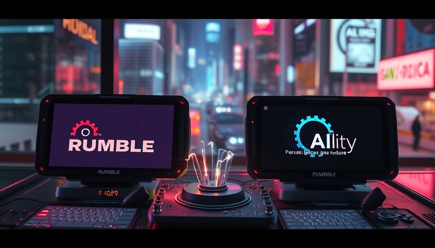 Futuristic digital devices with Perplexity AI and Rumble logos