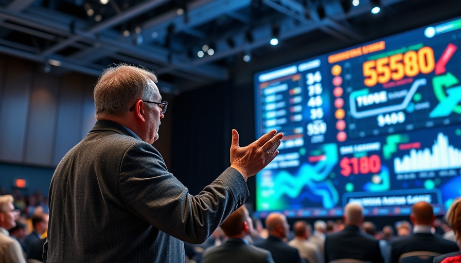 Dynamic speaker on stage at technology conference, Salesforce AI strategy setting.