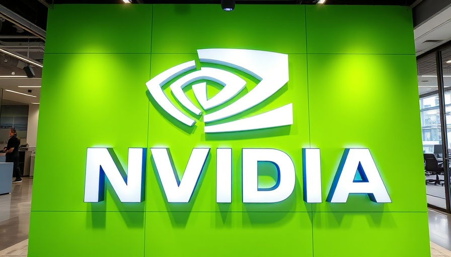 Nvidia logo on green wall in modern corporate setting, Nvidia stock surge