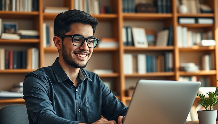 Young professional man working on AI navigation, office setting.