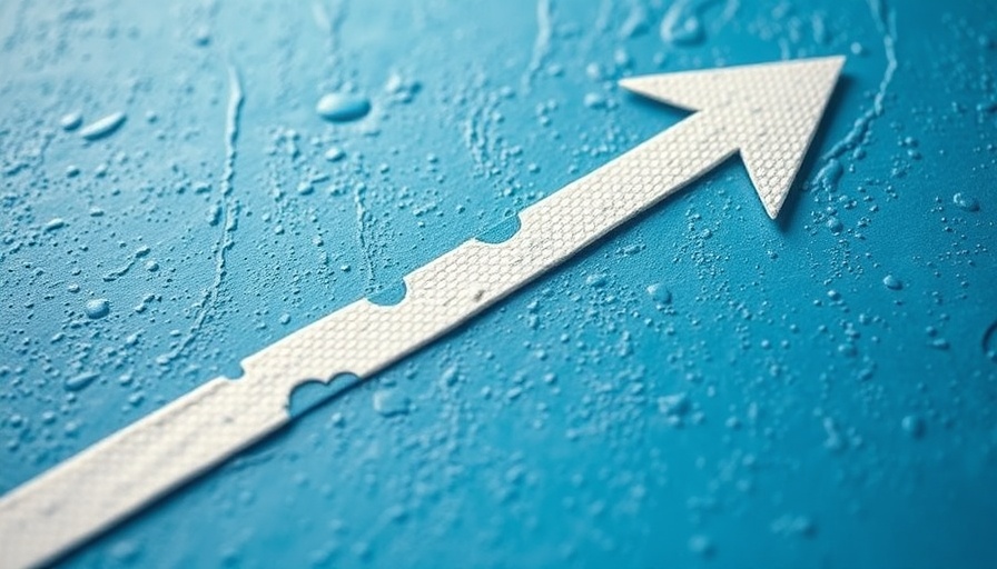 Textured blue surface with white arrow for smartphone market growth.