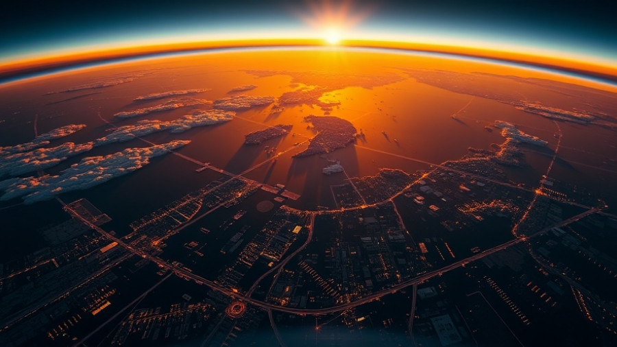 AI investment trends symbolized by sunrise over Earth with city lights.