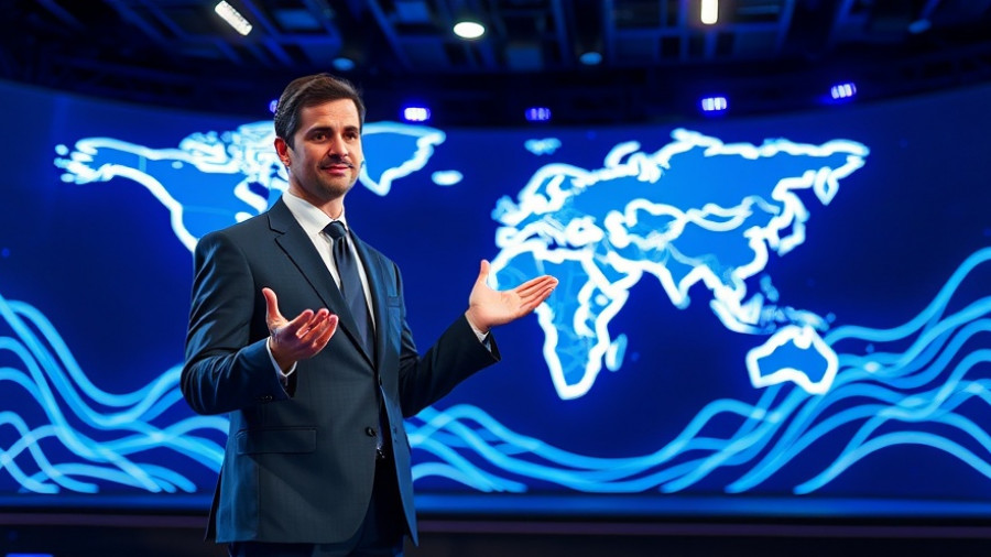 Microsoft AI Tour London event presentation with digital wave graphics.