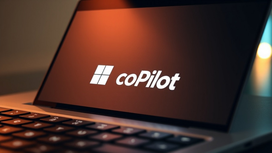 Microsoft AI showcased on a laptop with Copilot logo, soft glow.
