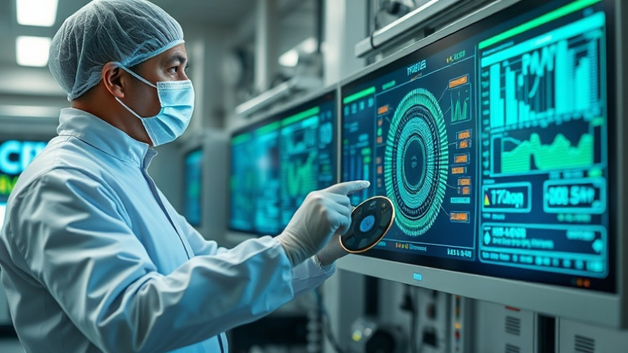 Made-in-the-USA Blackwell chip tech in lab, analyzing data screen.