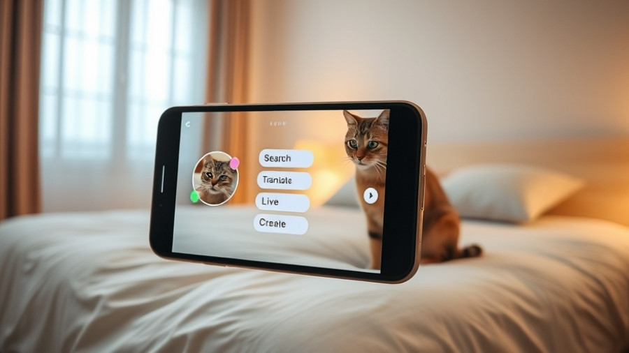 AI news: Smartphone app identifies cat on bed, showcasing AI interface.