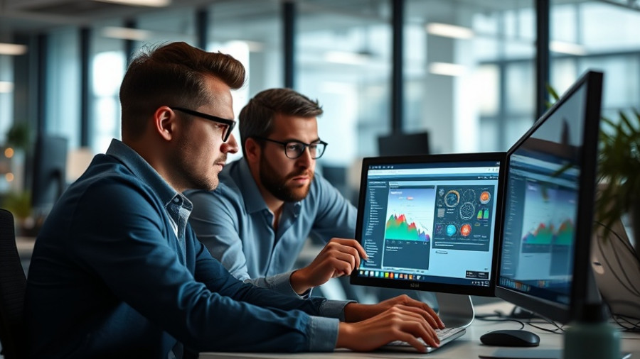 Developers use AI-Augmented Software Testing Tools on dual monitors.