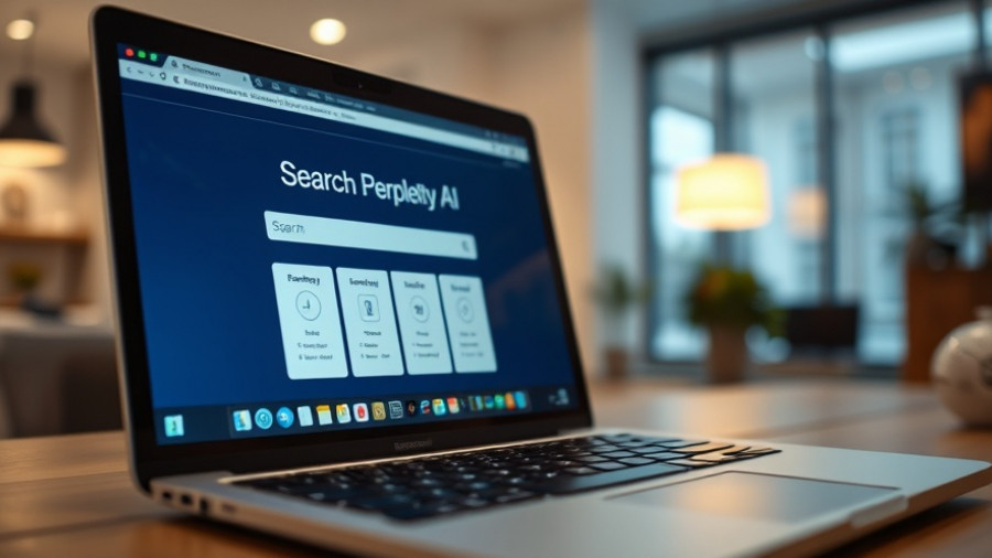 Laptop screen showing Perplexity AI search engine interface.