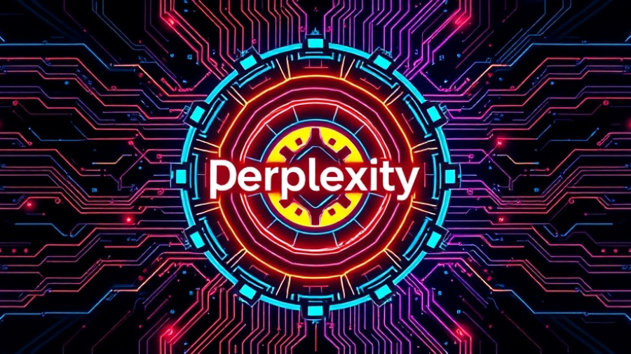 Perplexity AI logo in neon circuit-like environment.