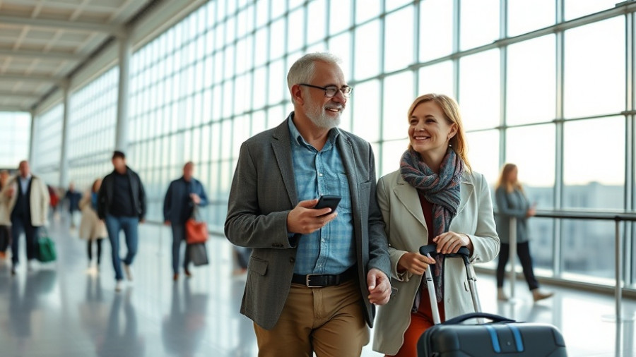 Middle-aged couple in airport smiling, Perplexity AI example.