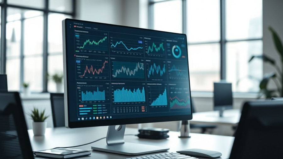 Modern computer displaying charts, photorealistic, office setting, Microsoft AI.