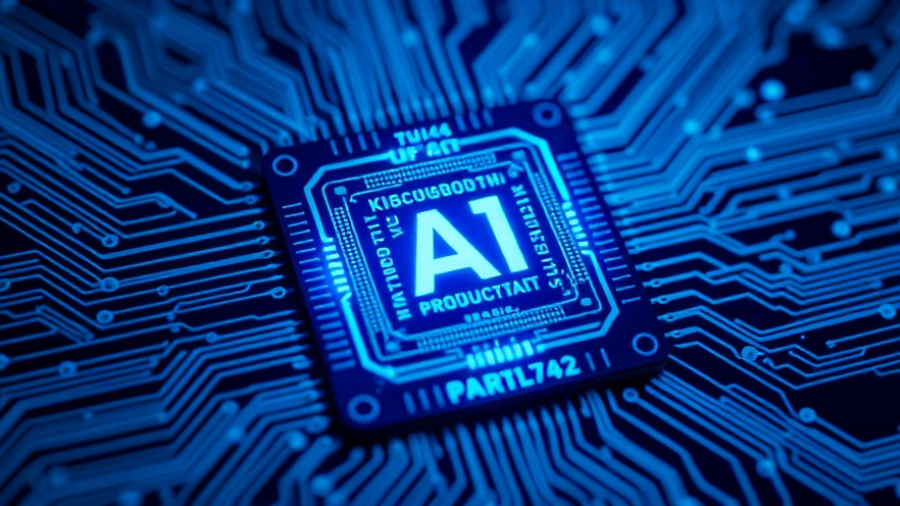 Futuristic AI processor in neon blue showcasing digital network design.