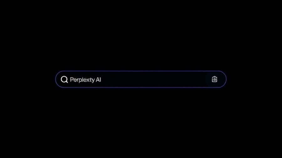 Perplexity AI sleek search bar on a minimalist black interface.