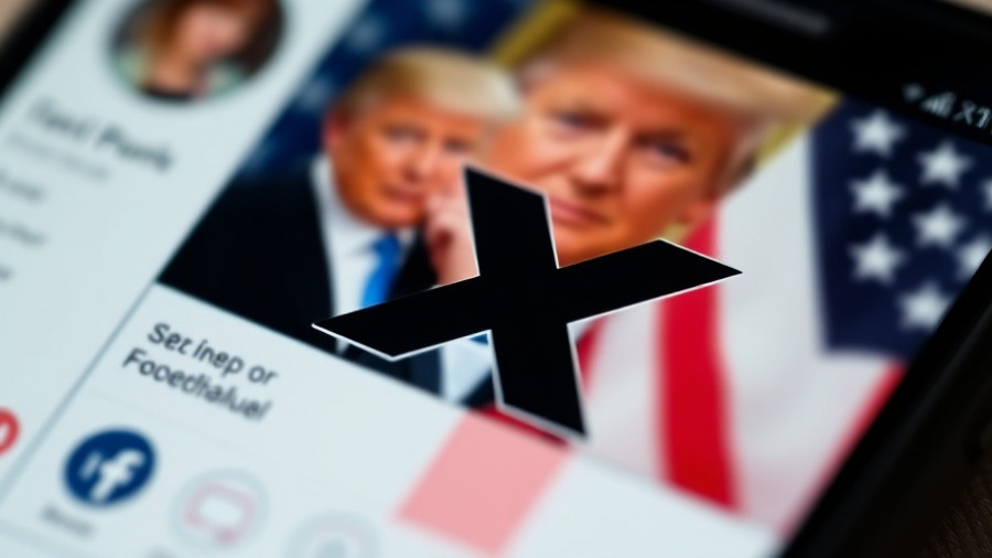 Smartphone with 'X' logo and blurred social media profile backdrop.