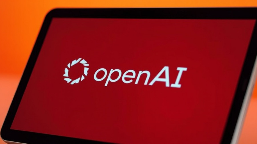 OpenAI logo displayed on a tablet screen with an orange background.
