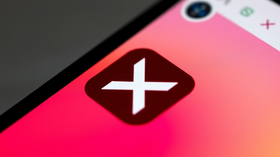 Smartphone showing X logo with a blurred social media background.