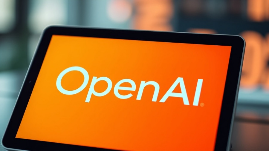 OpenAI logo displayed on a tablet screen with a soft orange background.