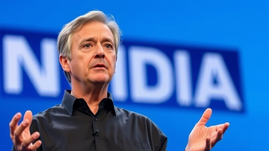 Middle-aged man presenting in front of NVIDIA logo, discussing nvidia market share china.