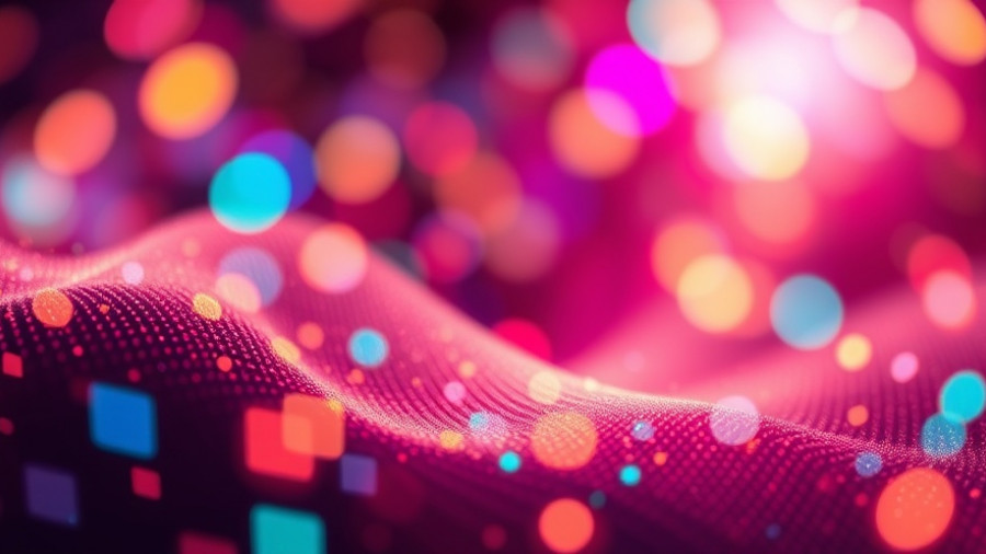 Vibrant digital wave and lights with text, agentic ai