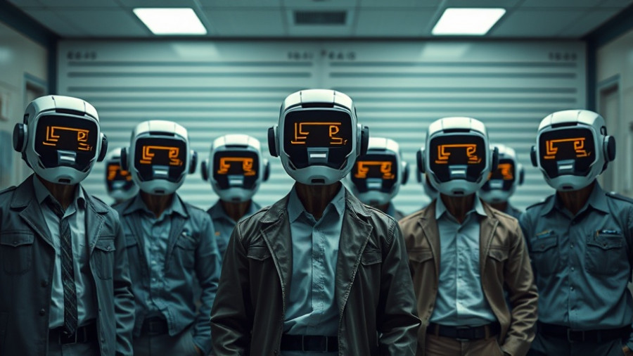 Personified AI trading models in a lineup, representing trading algorithms in a crime drama theme.