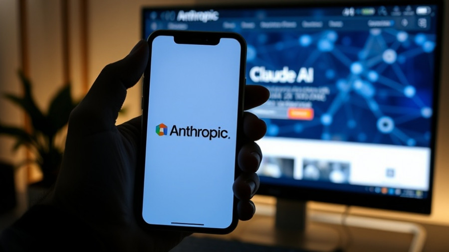 Silhouette of hand holding a phone with 'Anthropic' logo in front of Claude AI site.