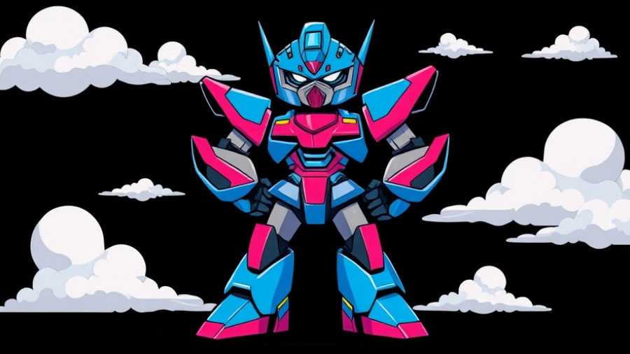 Futuristic robot in dark with vibrant colors, agentic AI.