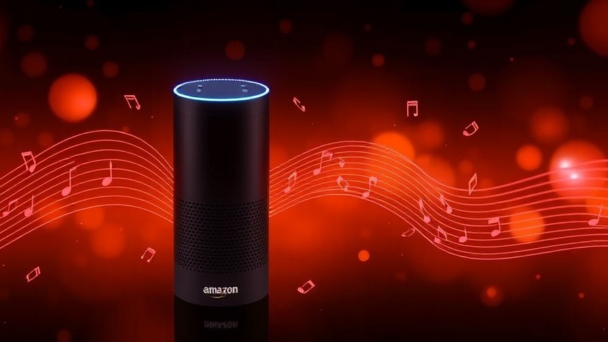 Amazon Alexa features futuristic music notes for instant AI song creation.