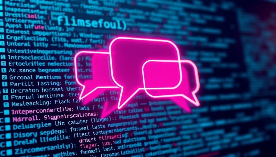 Futuristic neon chat bubbles over code representing Claude AI interaction.
