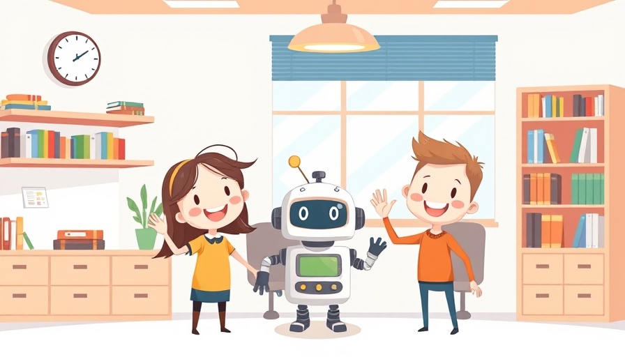 Childlike drawing of AI agents and humans in an office