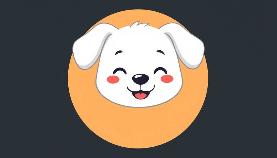Simple cartoon white dog icon with a beige circle background