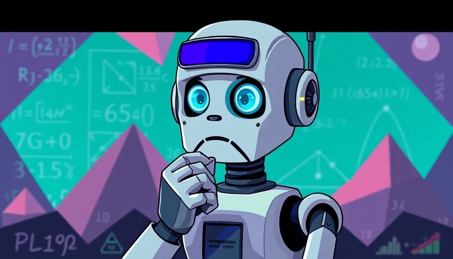 Confused robot with math symbols, AI coding capabilities cartoon.