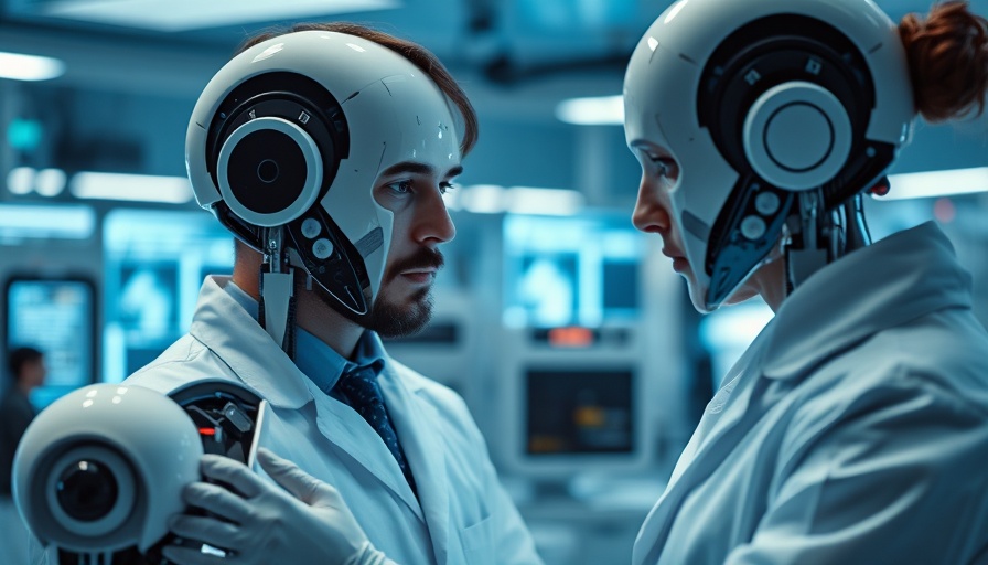 Agentic AI in futuristic lab with scientist and humanoid robot.