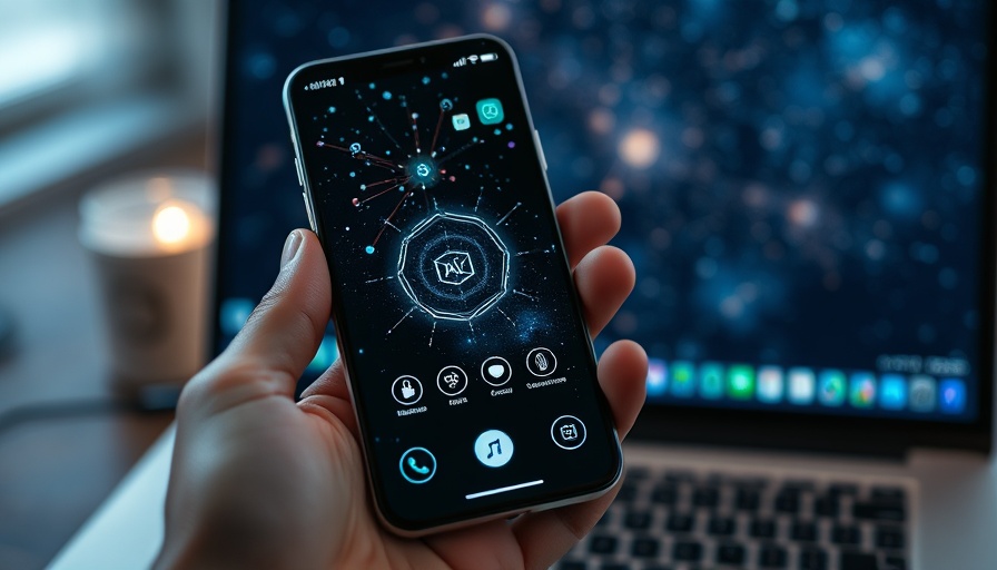 Agentic AI app interface on smartphone with cosmic backdrop.