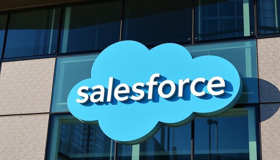 Salesforce logo on building facade, agentic ai concept background.