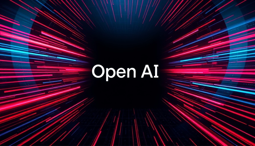 OpenAI logo with cyber-themed red and cyan streaks, digital background.