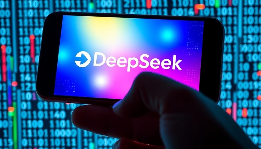 DeepSeek AI Competition logo on smartphone with binary code background.